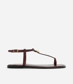 Rasteira em PU Liso com Detalhe Orgânico em Metal