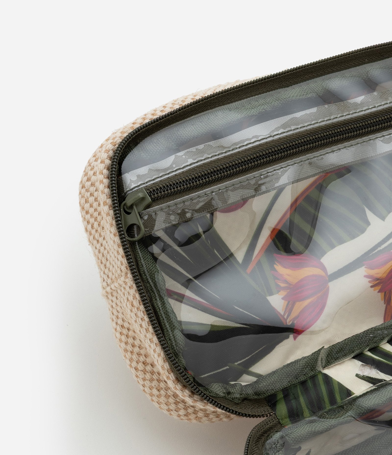 Nécessaire Retangular Grande com Efeito Natural e Estampa Interna Folhagem Bege 5