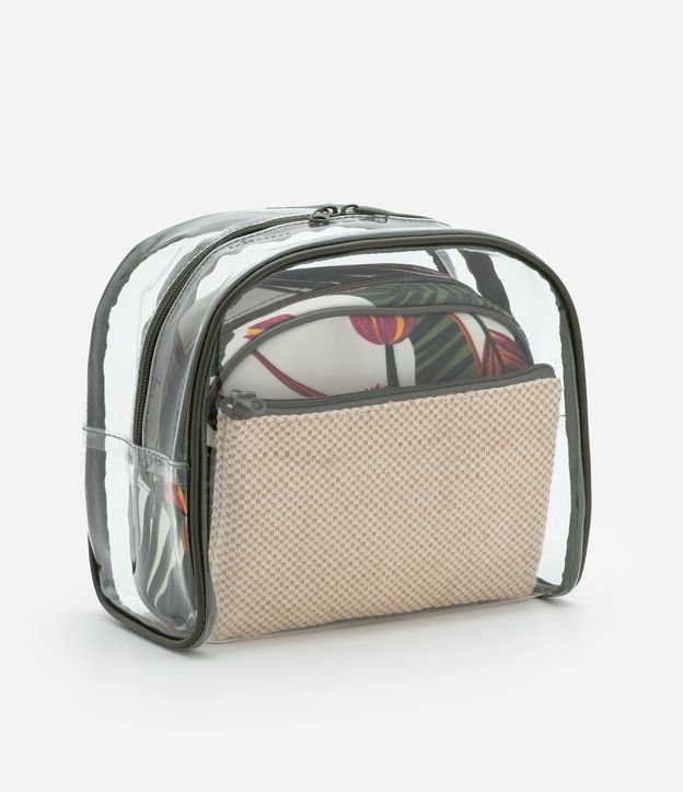 Kit 03 Nécessaire com Formas Diversas Estampa de Folhagem e Efeito Natural