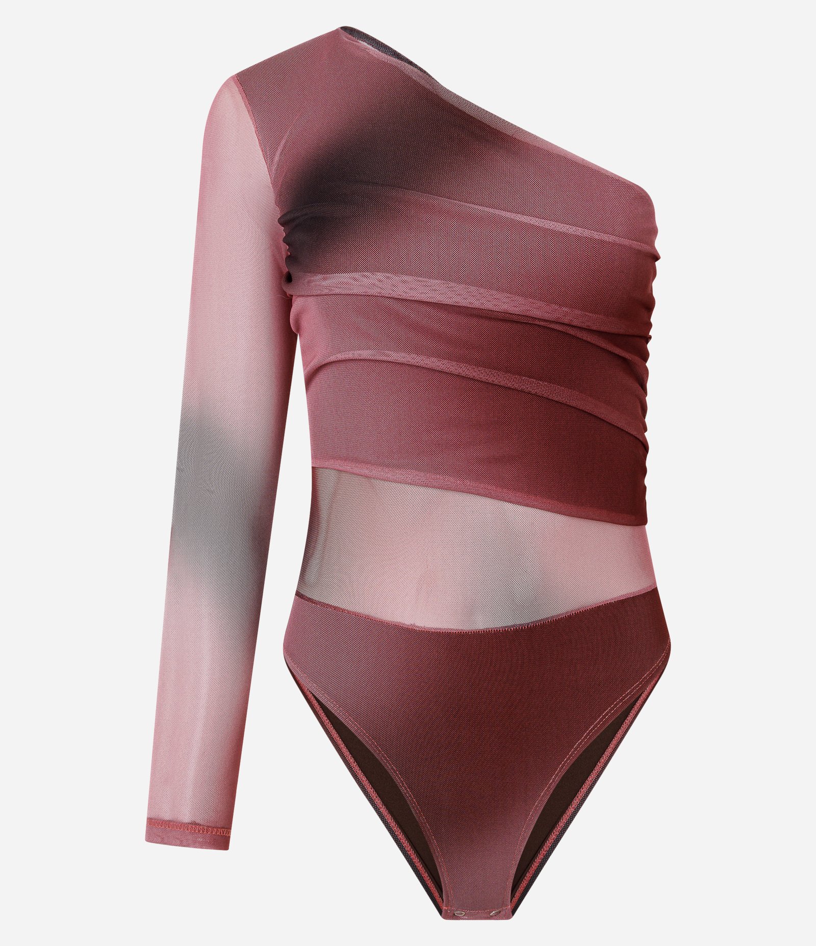 Body em Tule com Um Ombro Só e Estampa Abstrata Bordô 4