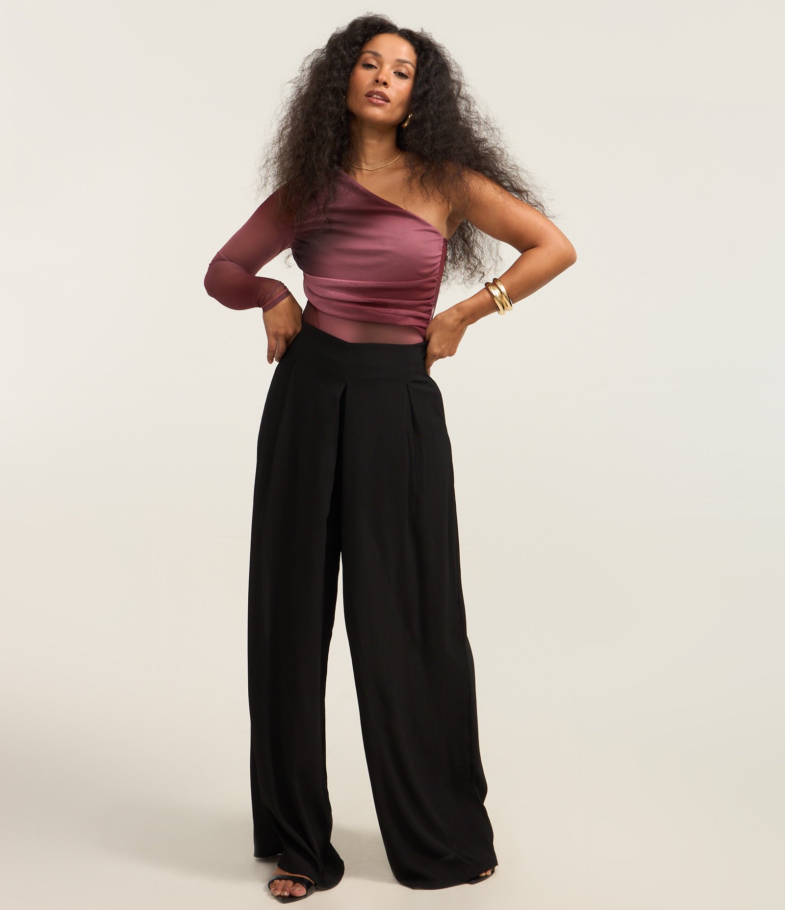 Body em Tule com Um Ombro Só e Estampa Abstrata Bordô 2