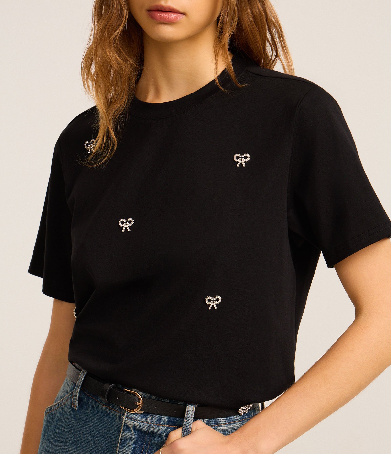 Blusa em Algodão com Bordado de Laços com Pérolas Preto 3