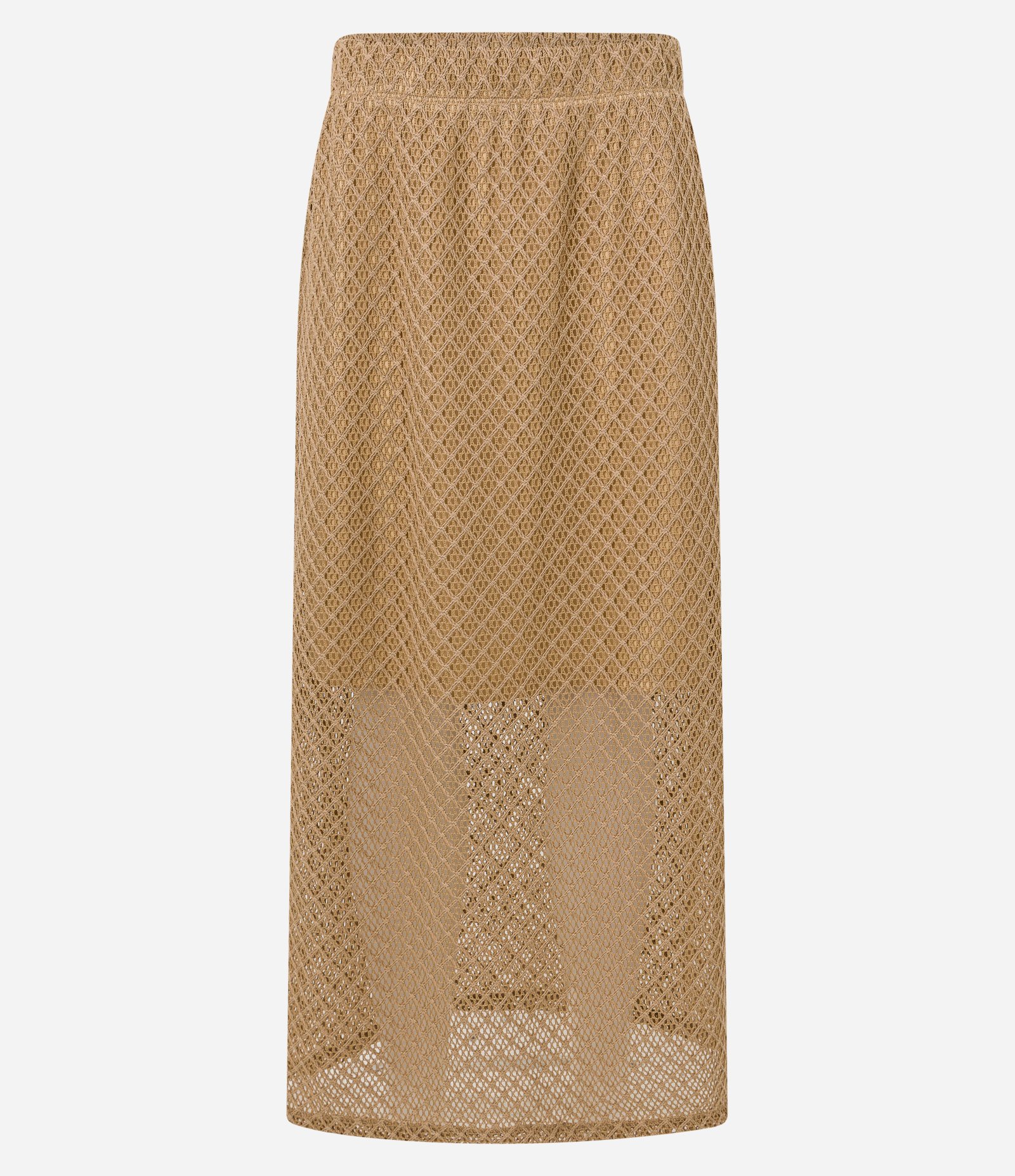 Saia Reta Midi com Efeito Crochê e Forro Caramelo 6