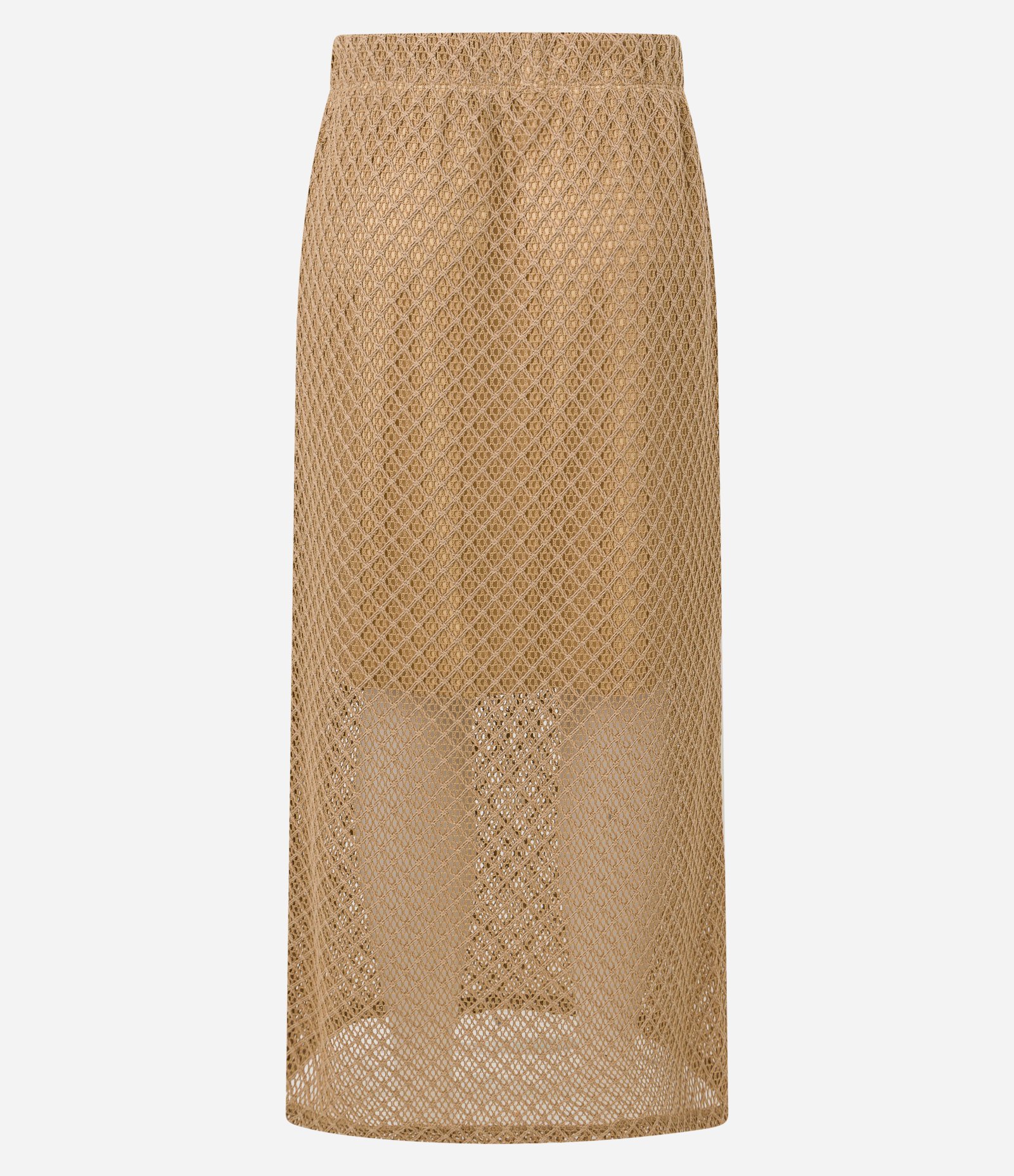 Saia Reta Midi com Efeito Crochê e Forro Caramelo 8