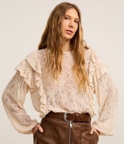 Blusa em Renda com Babados e Textura Floral