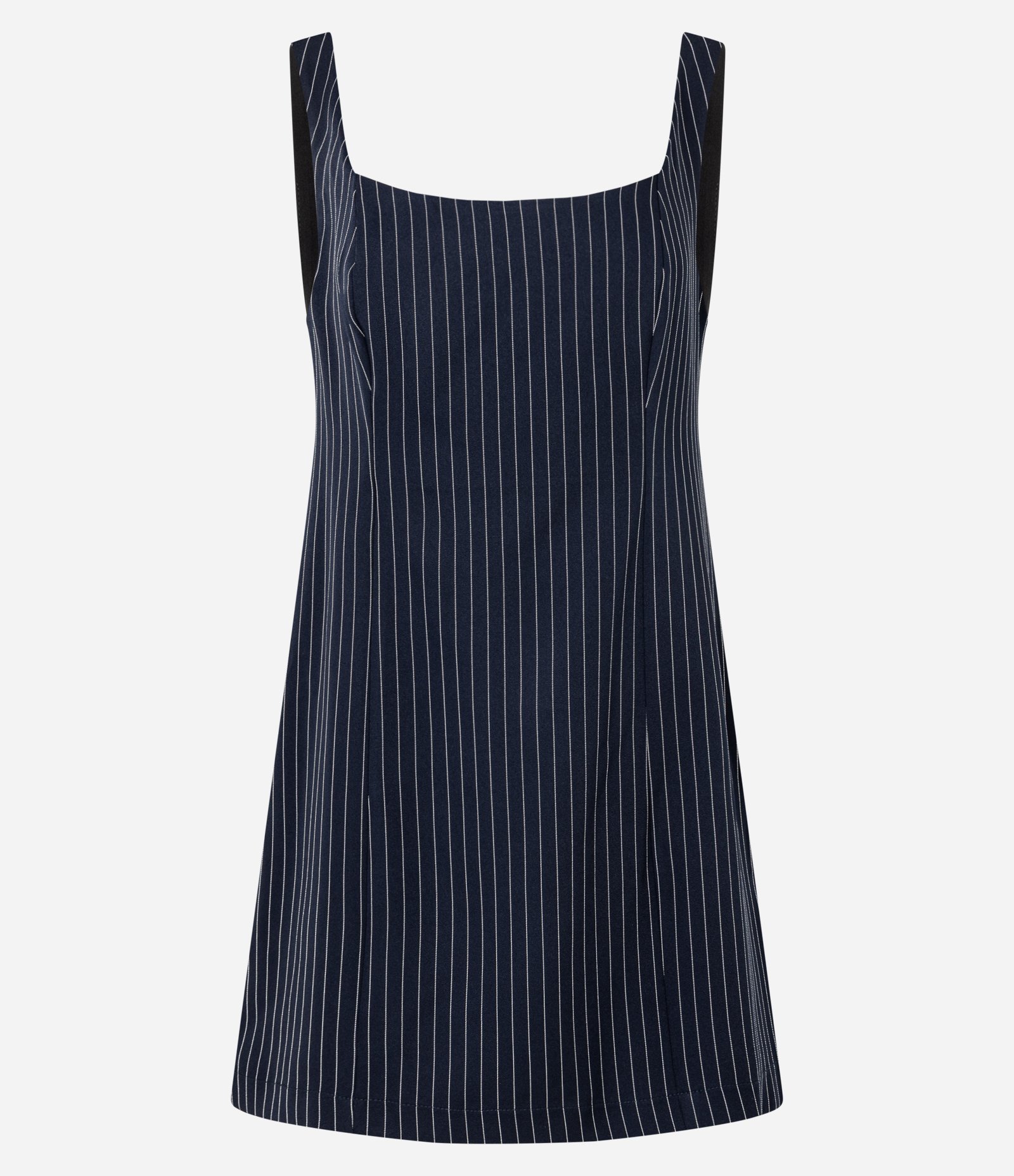 Vestido Curto Alfaiatado com Decote Quadrado e Riscas de Giz Azul Escuro 4