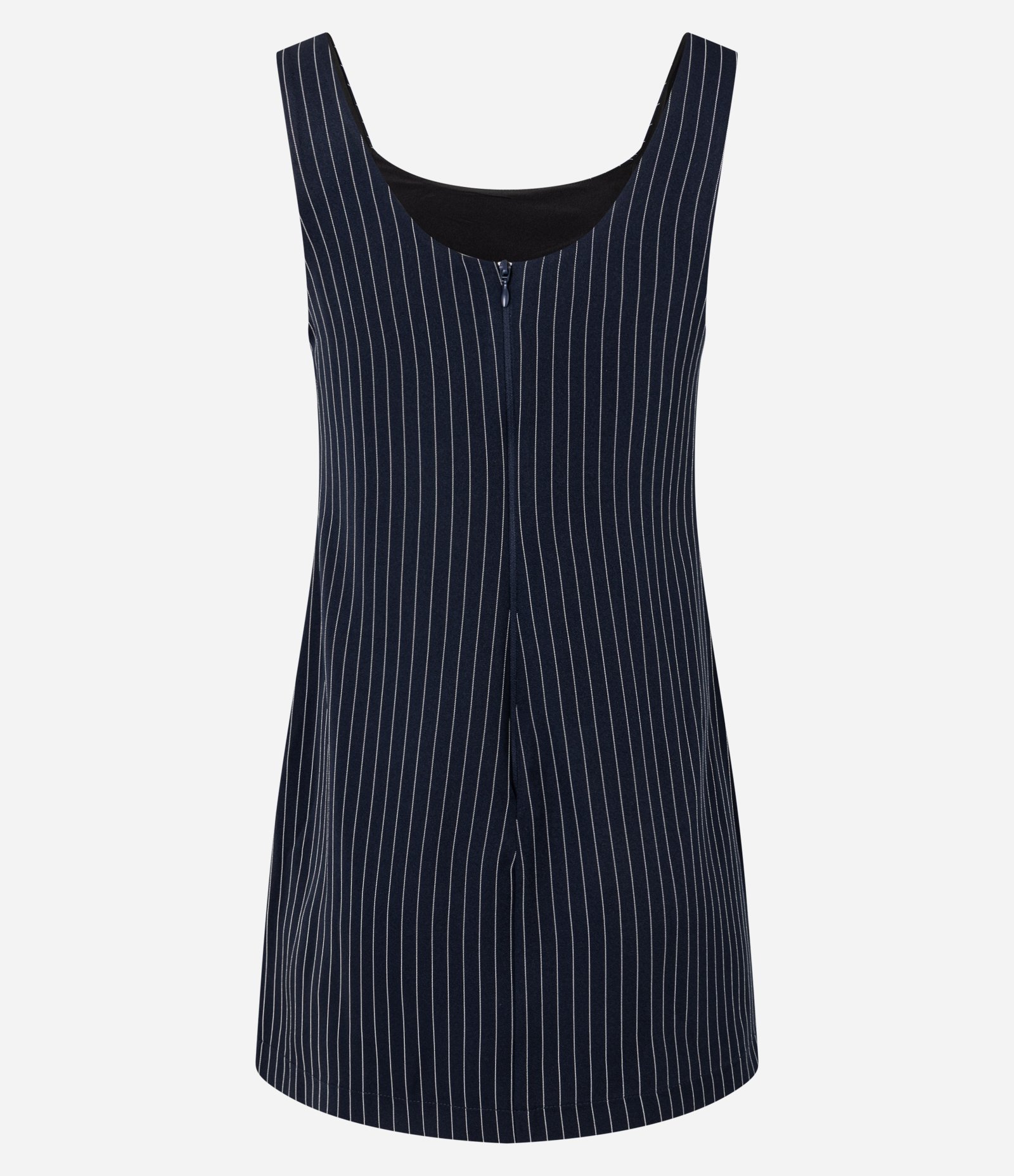 Vestido Curto Alfaiatado com Decote Quadrado e Riscas de Giz Azul Escuro 5