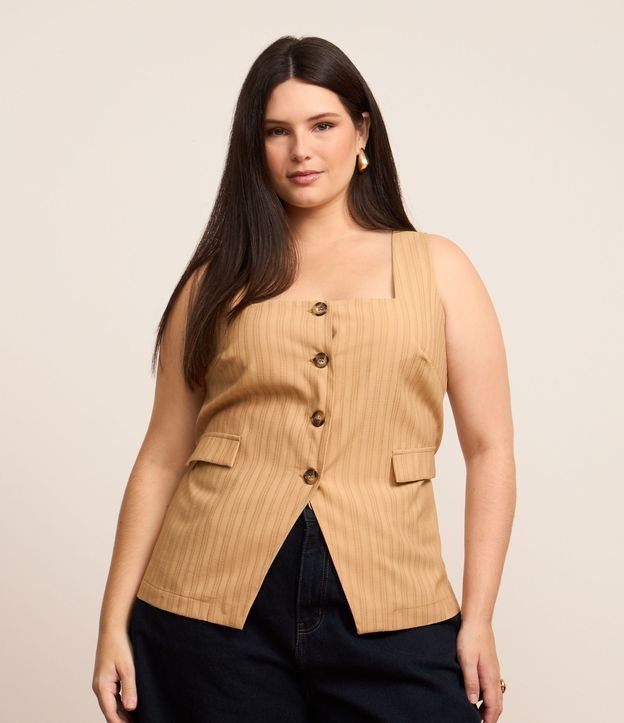 Colete Alongado em Alfaiataria Maquinetado Curve & Plus Size
