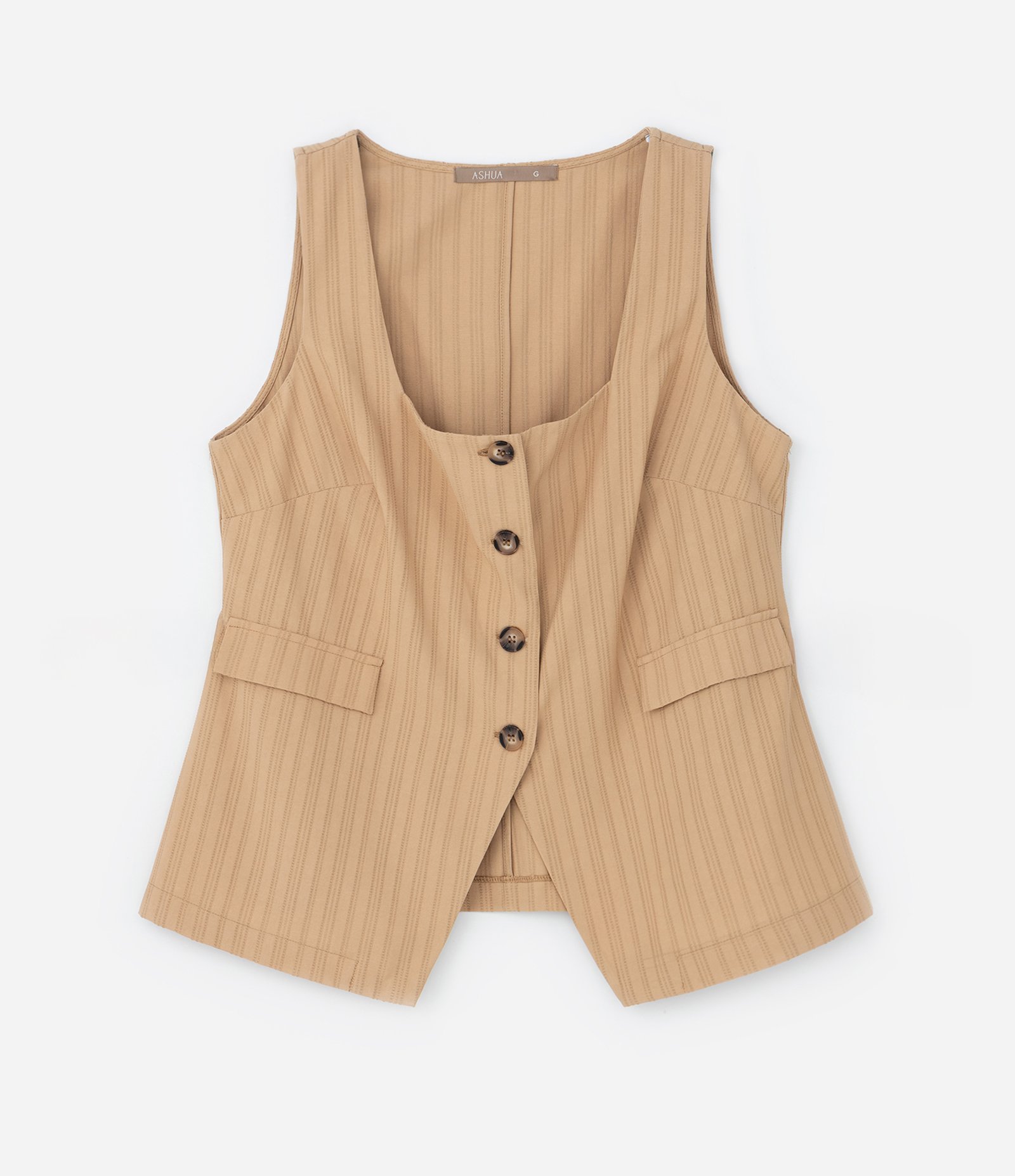 Colete Alongado em Alfaiataria Maquinetado Curve & Plus Size Marrom 6