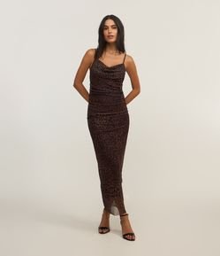 Vestido Midi em Malha com Decote Degagê e Estampa Oncinha