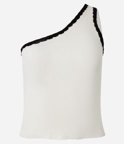Blusa em Tricô com Um Ombro Só e Viés Contrastante