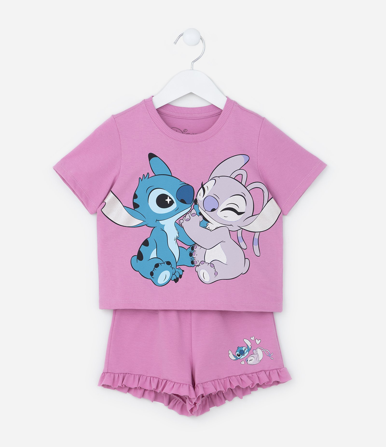 Conjunto Infantil com Babadinhos e Estampa Stitch e Angel - Tam 1 a 6 Anos Rosa 1