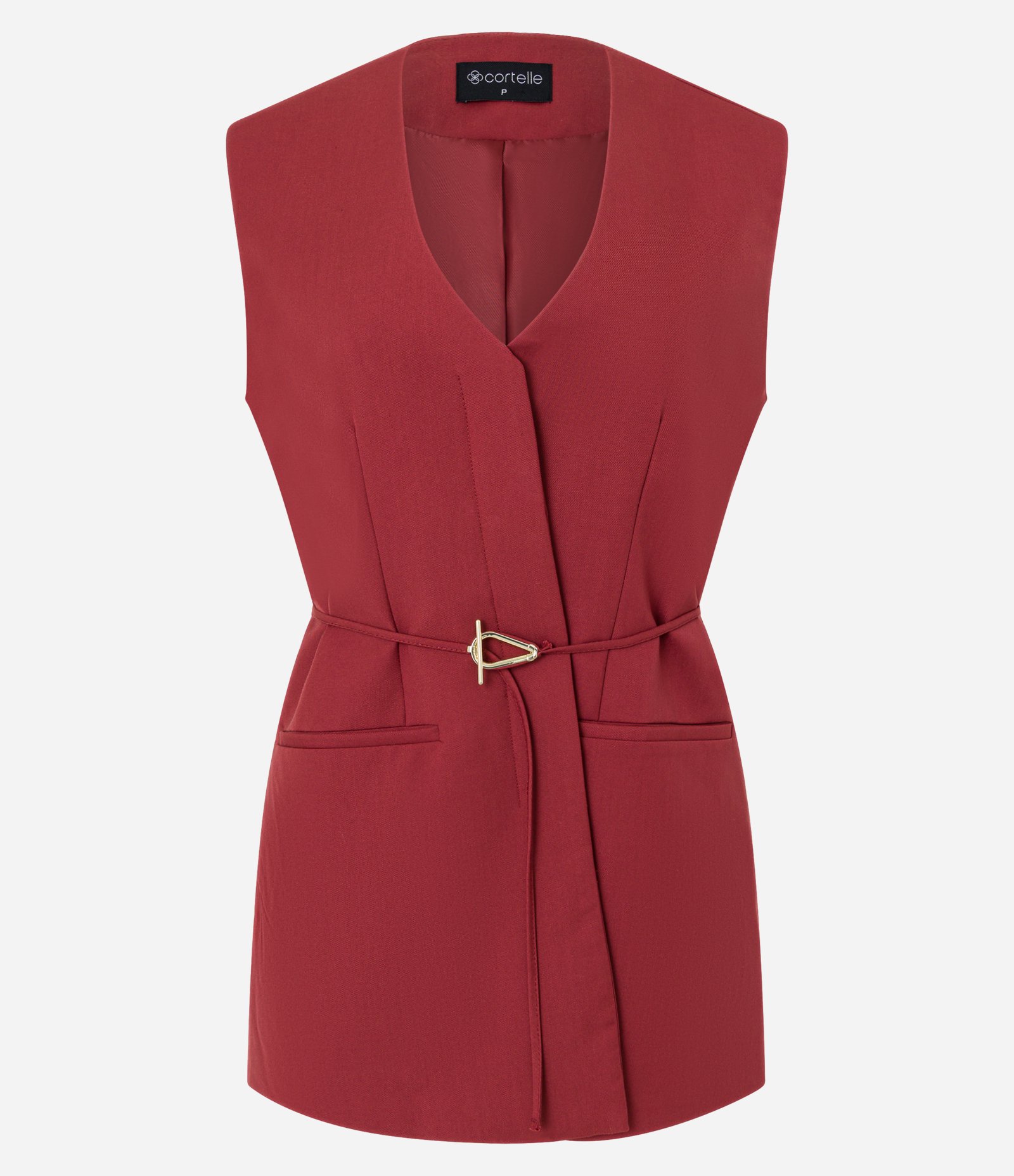 Colete Alongado com Corte Alfaiatado e Detalhe de Fivela Metalizada Vermelho 6