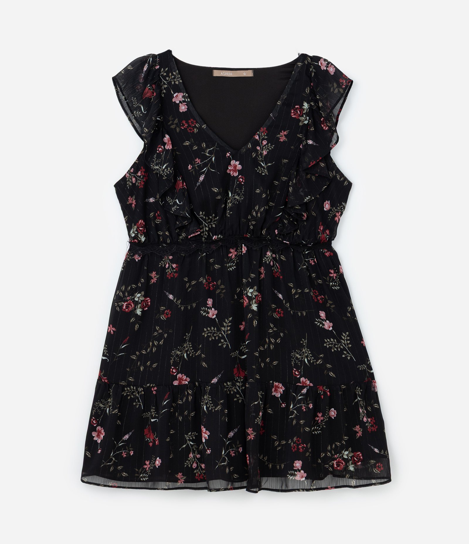 Vestido Curto Chiffon Floral Curve & Plus Size Preto 5