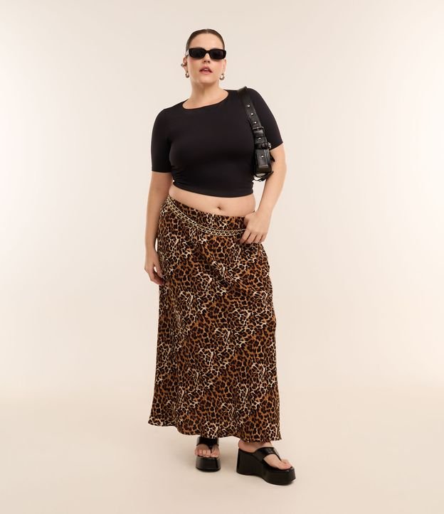 Saia Longa em Crepe com Animal Print Curve & Plus Size