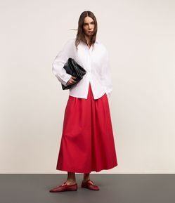 Saia Longa em Tricoline com Elástico no Cós e Prega