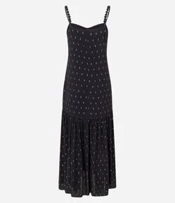 Vestido Evasê Midi em Chalis com Decote V Estampado