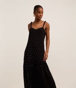 Vestido Evasê Midi em Chalis com Decote V Estampado