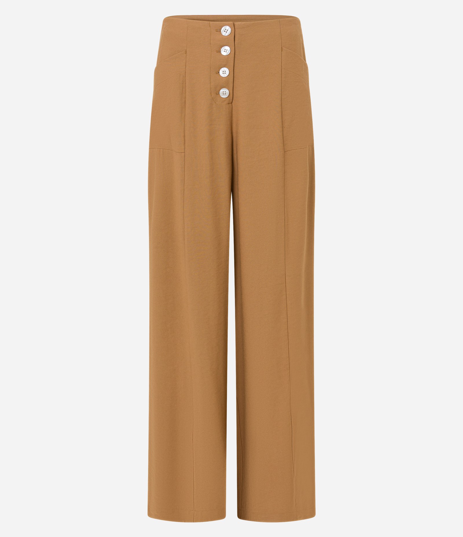 Calça Reta em Twill com Cintura Alta e Botões Caramelo 6