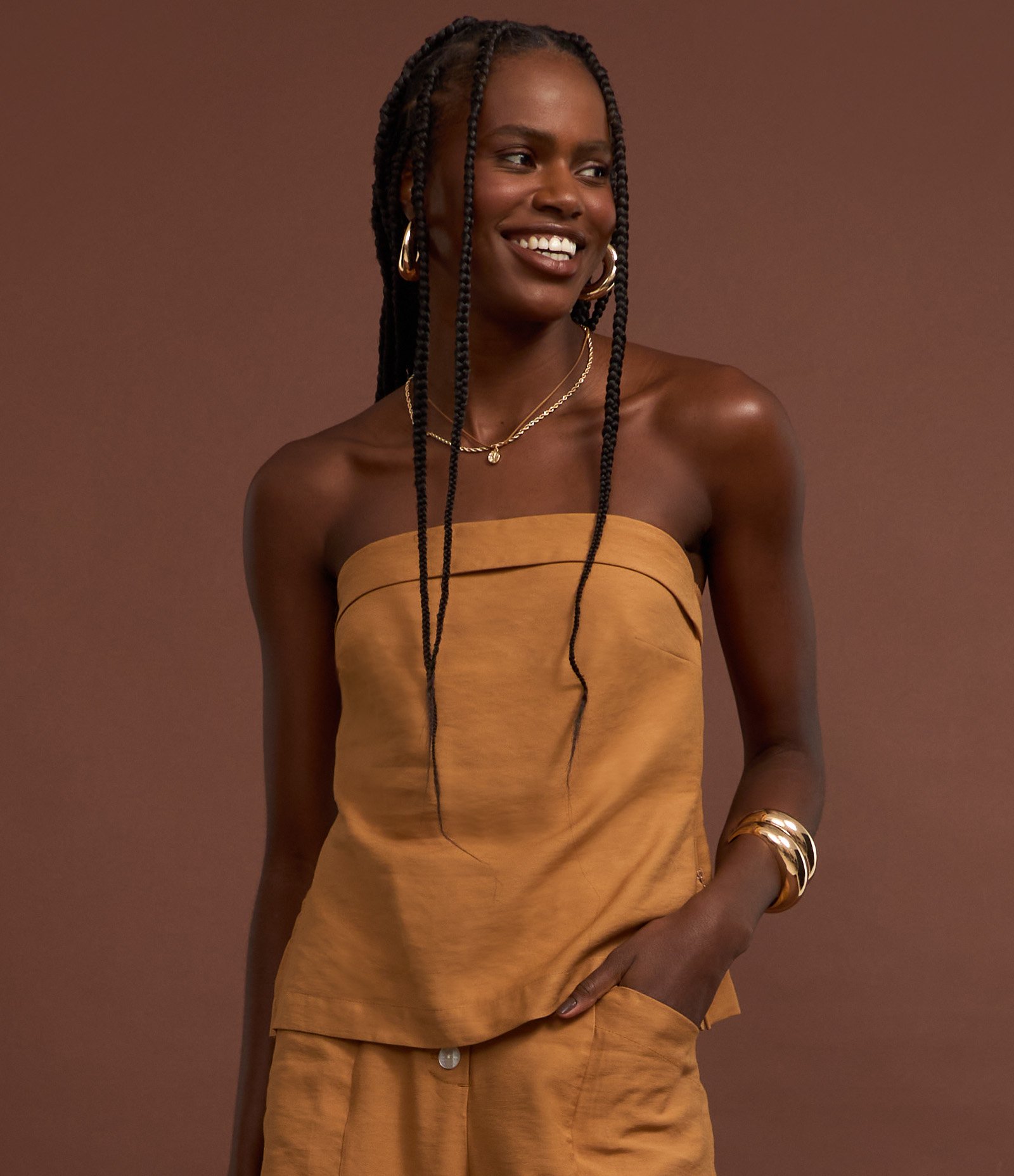 Blusa em Alfaiataria Twill Tomara que Caia Bege 5