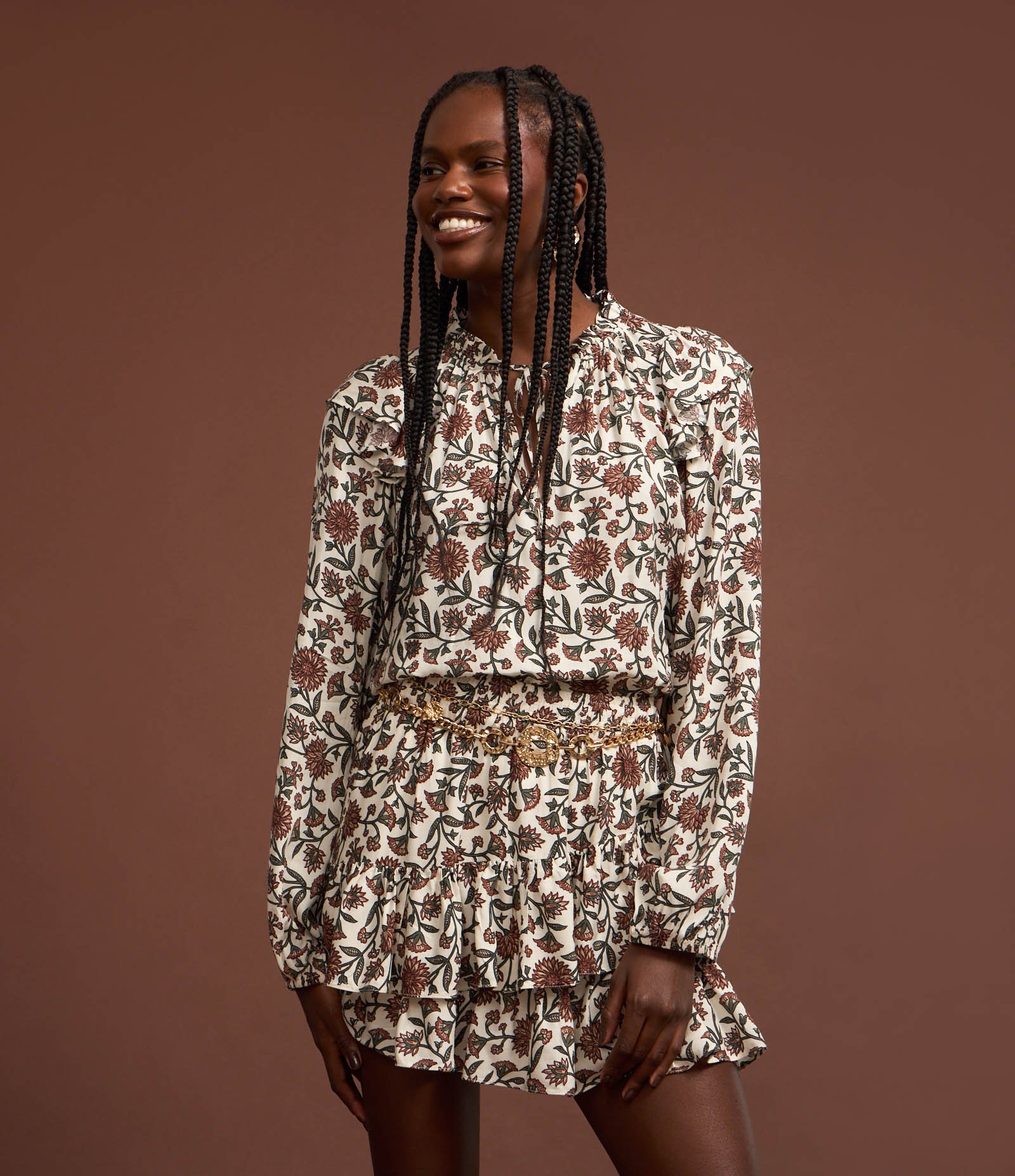 Blusa em Viscose com Mangas Bufantes e Estampa Floral Off White 4