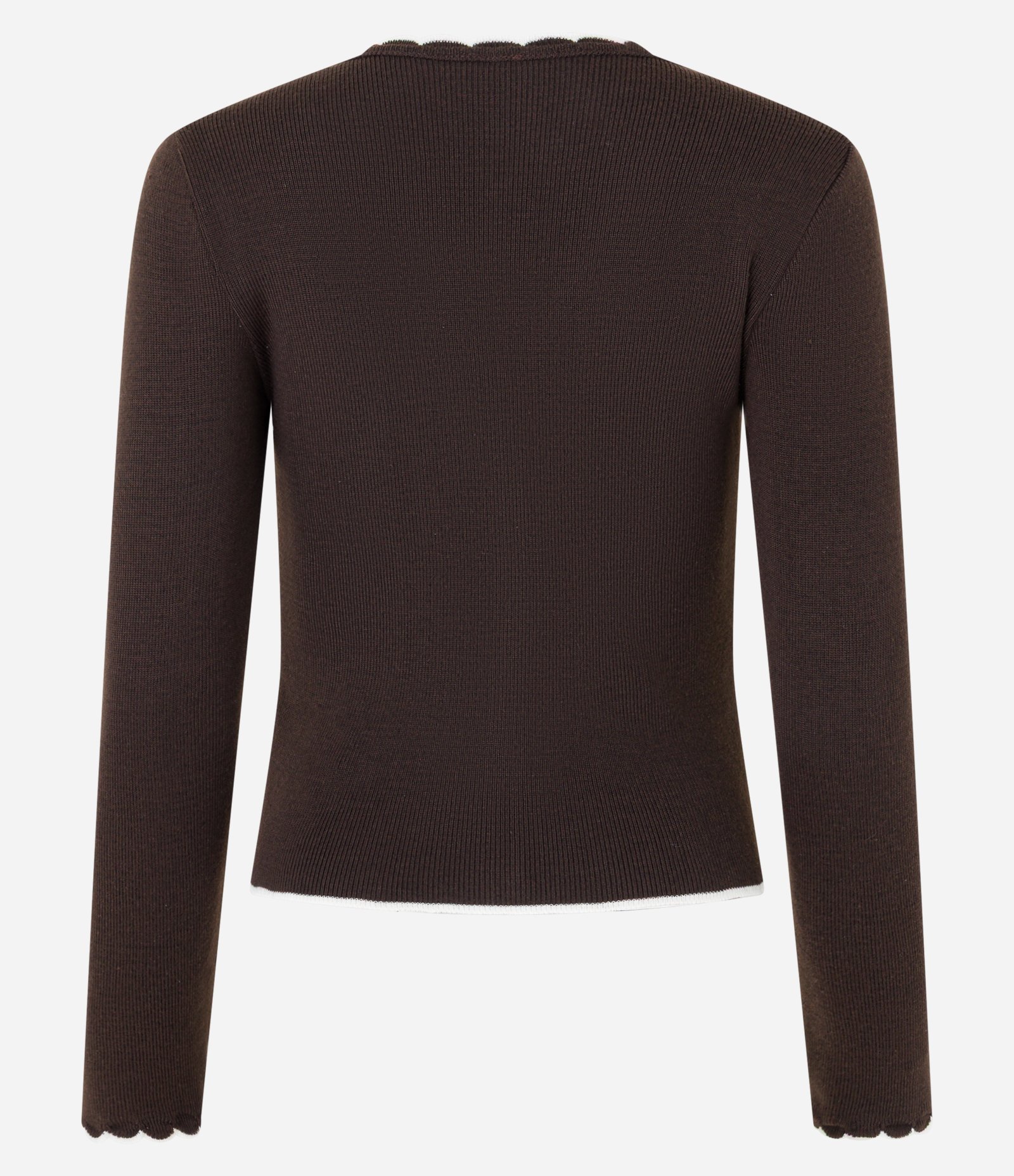 Casaco em Tricô Leve com Acabamento Ondulado e Contrastante Marrom 6