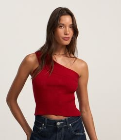 Blusa em Tricô com Um Ombro Só e Textura