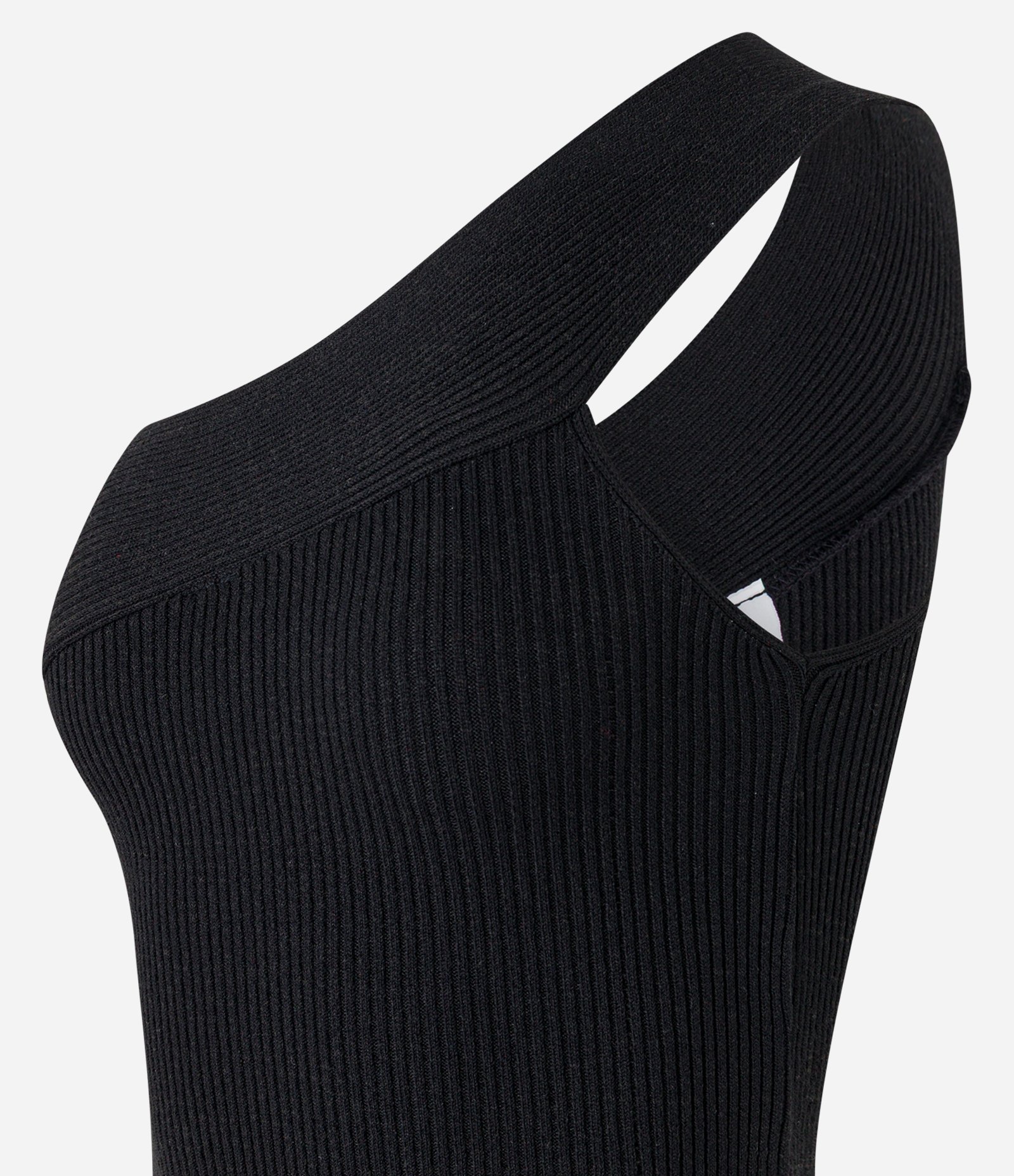Blusa em Tricô com Um Ombro Só e Textura Preto 5
