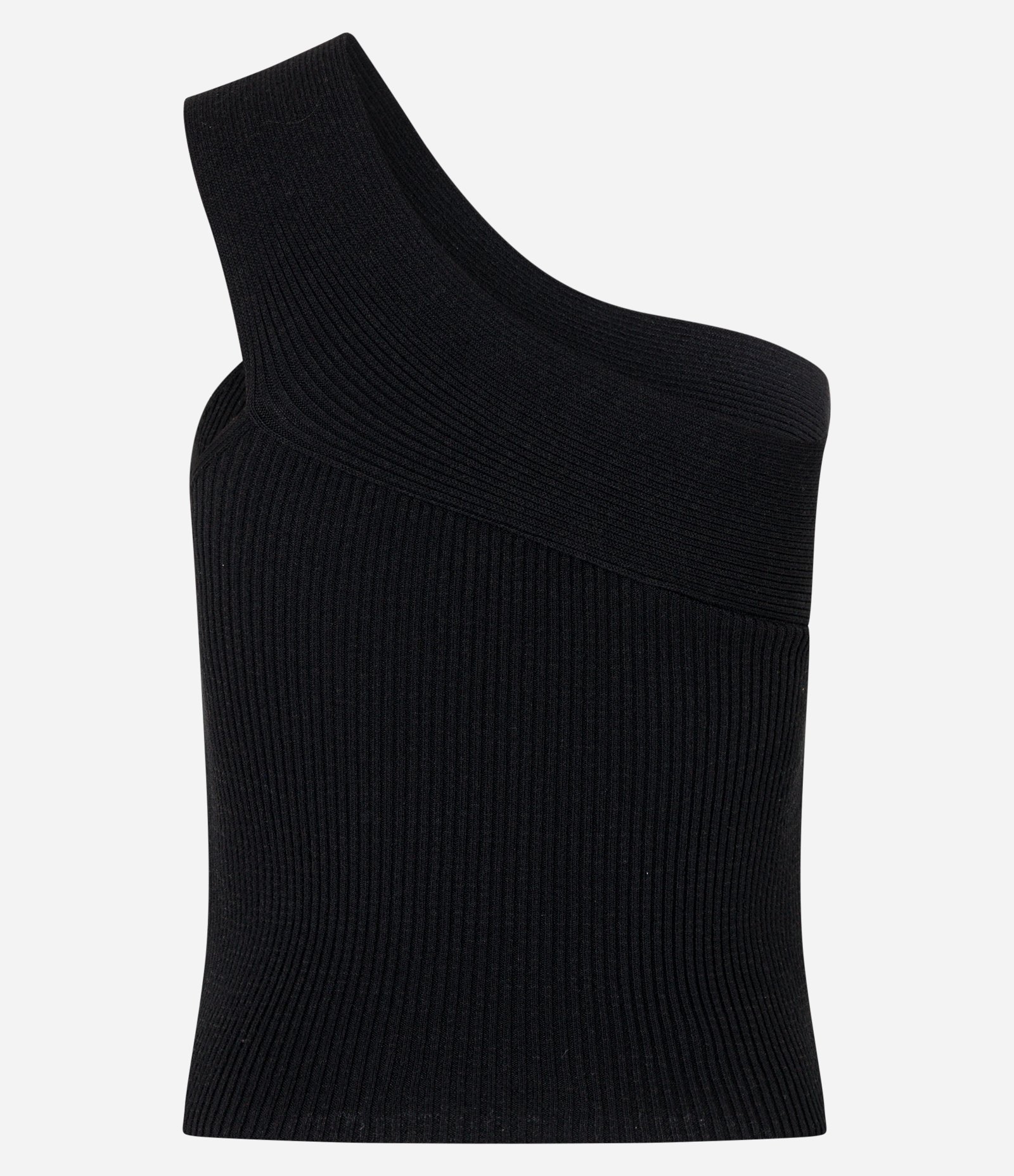 Blusa em Tricô com Um Ombro Só e Textura Preto 6