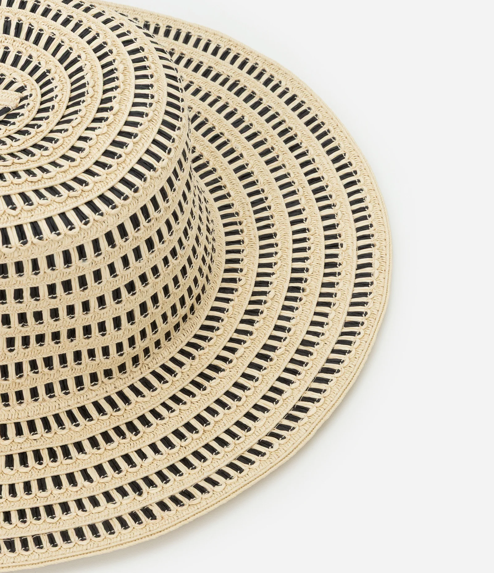 Chapéu de Palha de Praia com Cabeça Reta e Palha Desenhada Bege 2