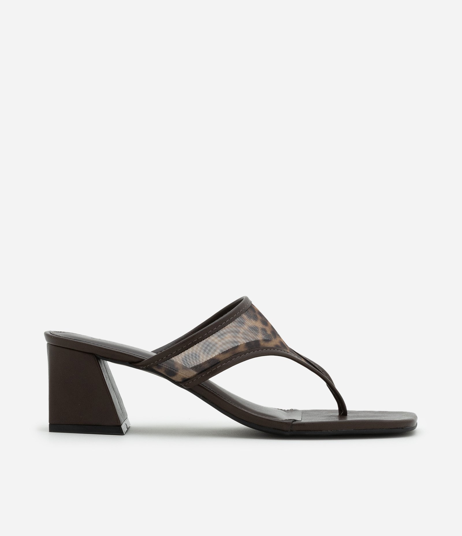 Sandália em PU de Dedinho com Tela Animal Print Onça Marrom 1