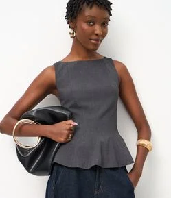 Blusa Peplum em Alfaiataria com Alças Largas
