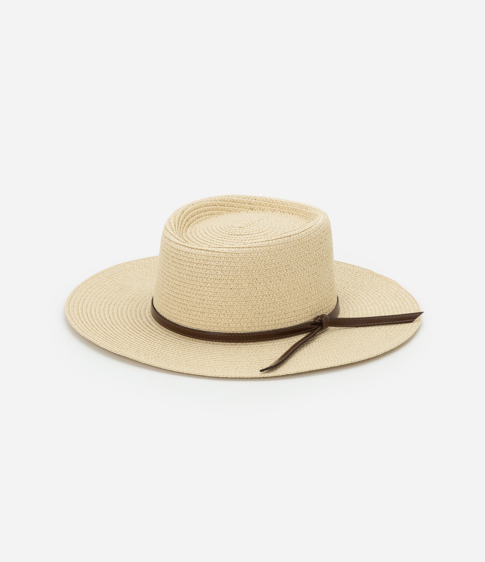 Chapéu de Praia em Papel com Laço de PU Bege 2