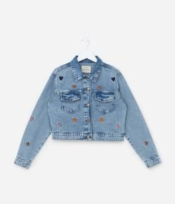 Jaqueta Curta Infantil com Bordado de Corações - Tam 5 a 14 Anos