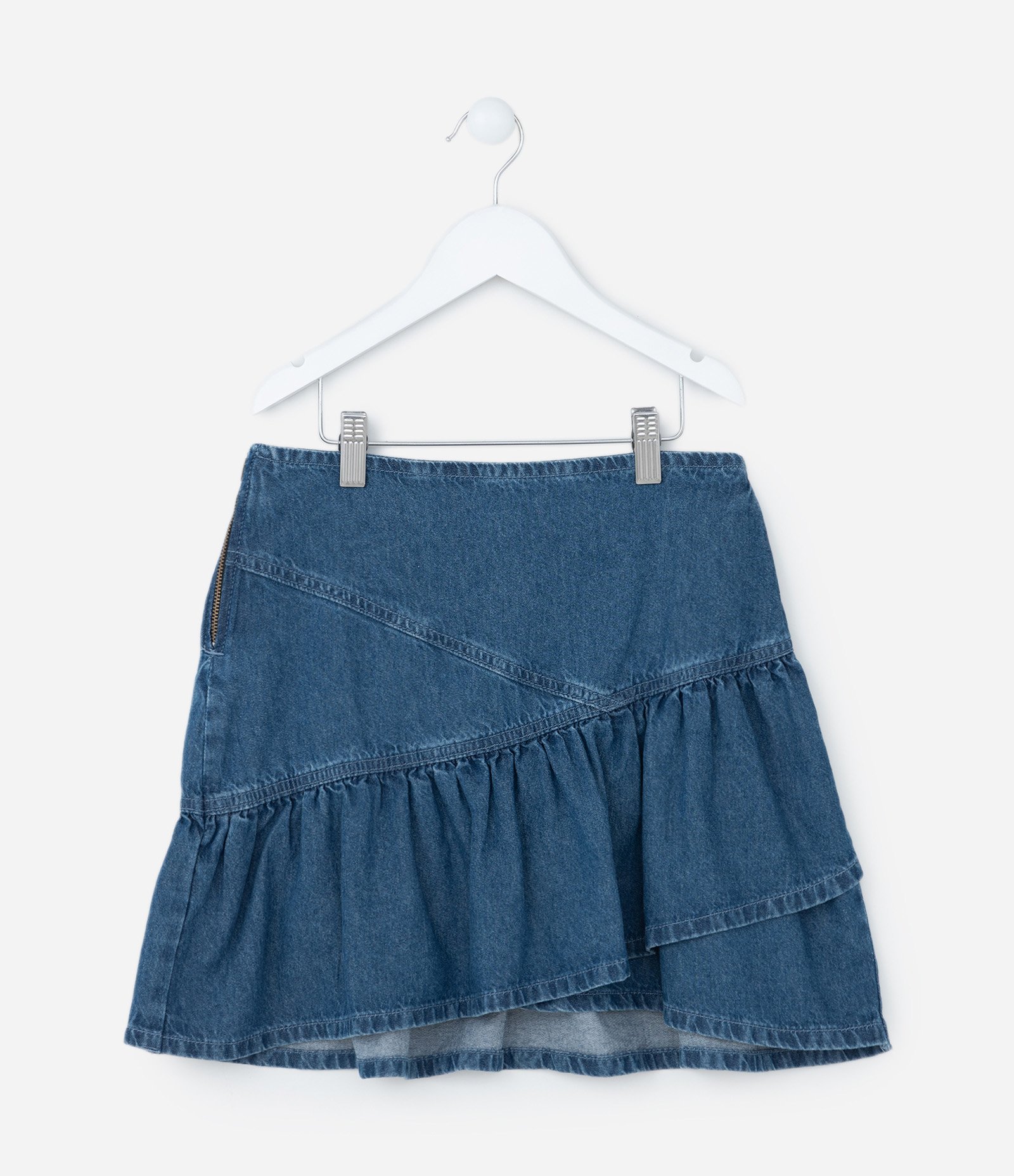 Saia Infantil em Jeans com Babados - Tam 5 a 14 Anos Azul 1