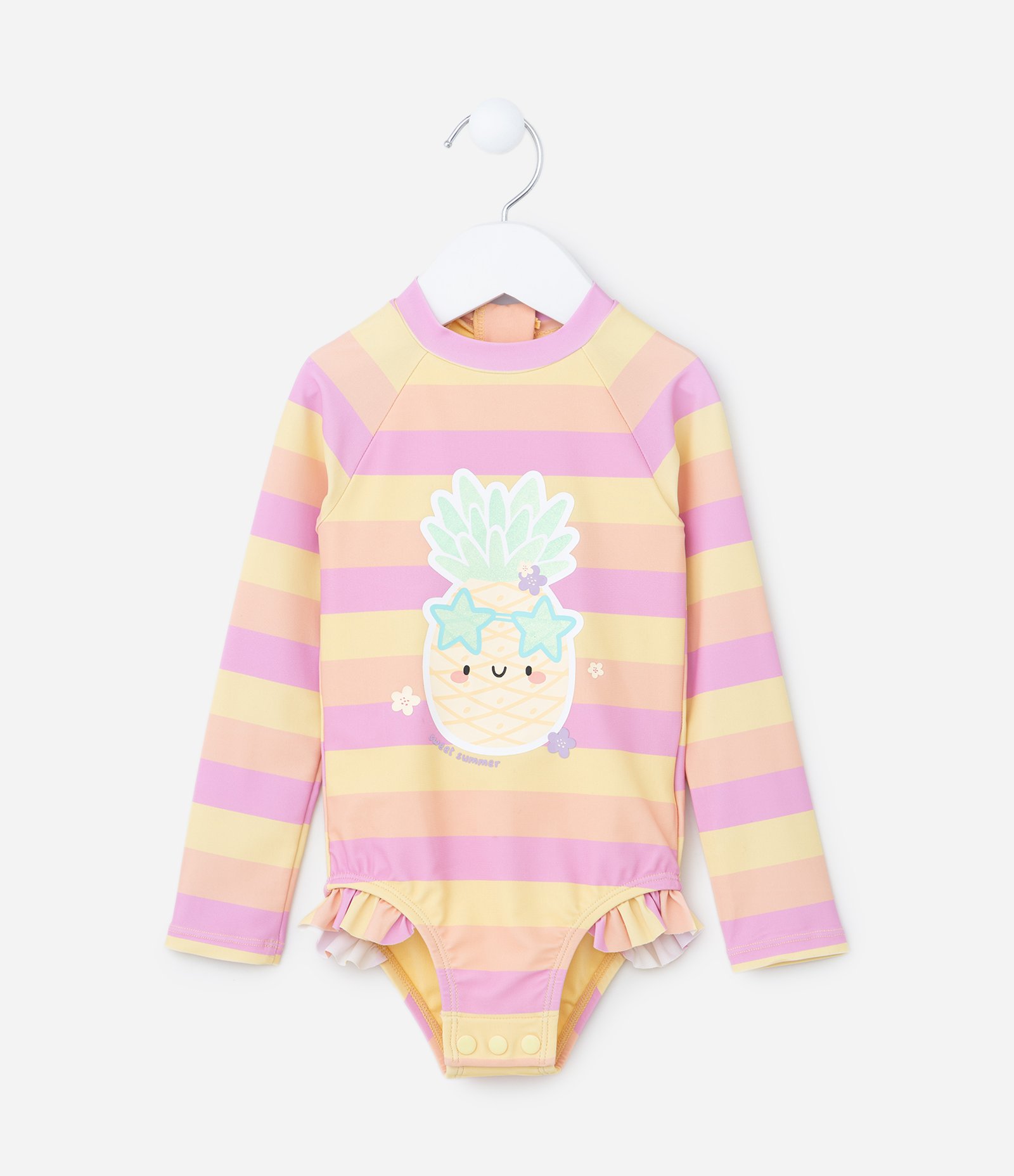 Maiô Infantil com Proteção UV e Babadinhos - Tam 1 a 4 Anos Rosa/Laranja 1