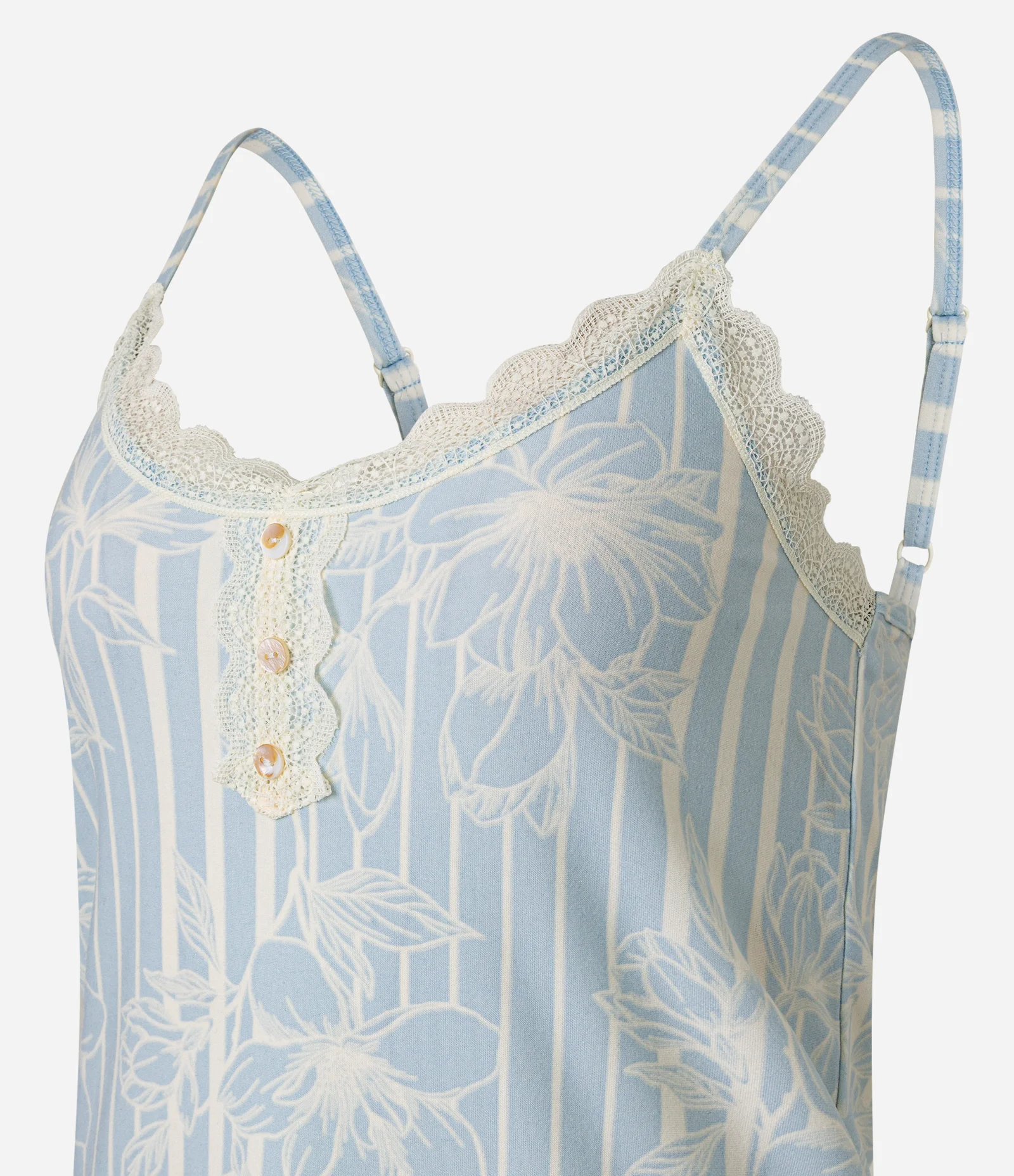 Pijama Short Doll em Peach Touch com Estampa Floral e Detalhe de Renda Azul 5