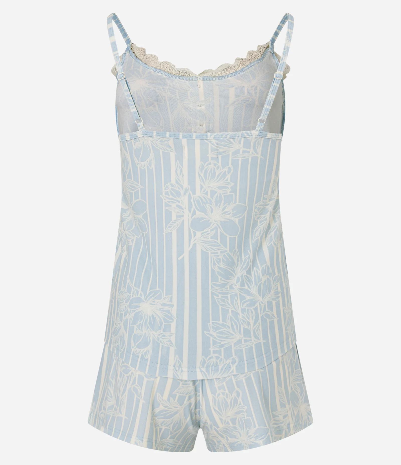 Pijama Short Doll em Peach Touch com Estampa Floral e Detalhe de Renda Azul 6