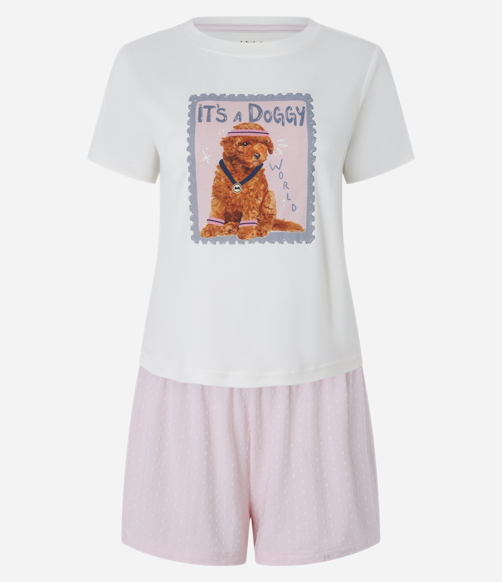 Pijama Short Doll com Estampa de Poodle Campeão Branco/Rosa 4