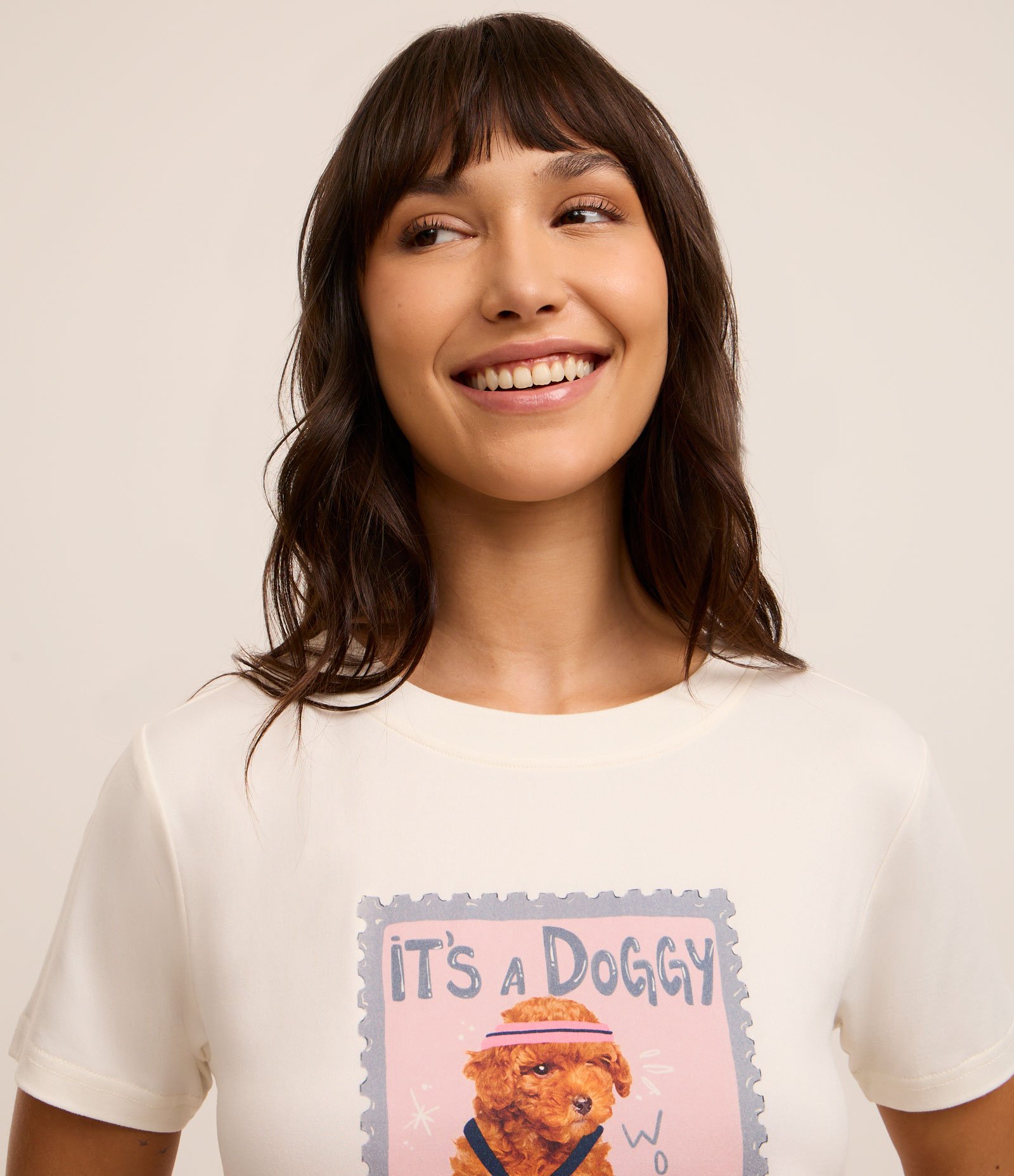 Pijama Short Doll com Estampa de Poodle Campeão Branco/Rosa 2