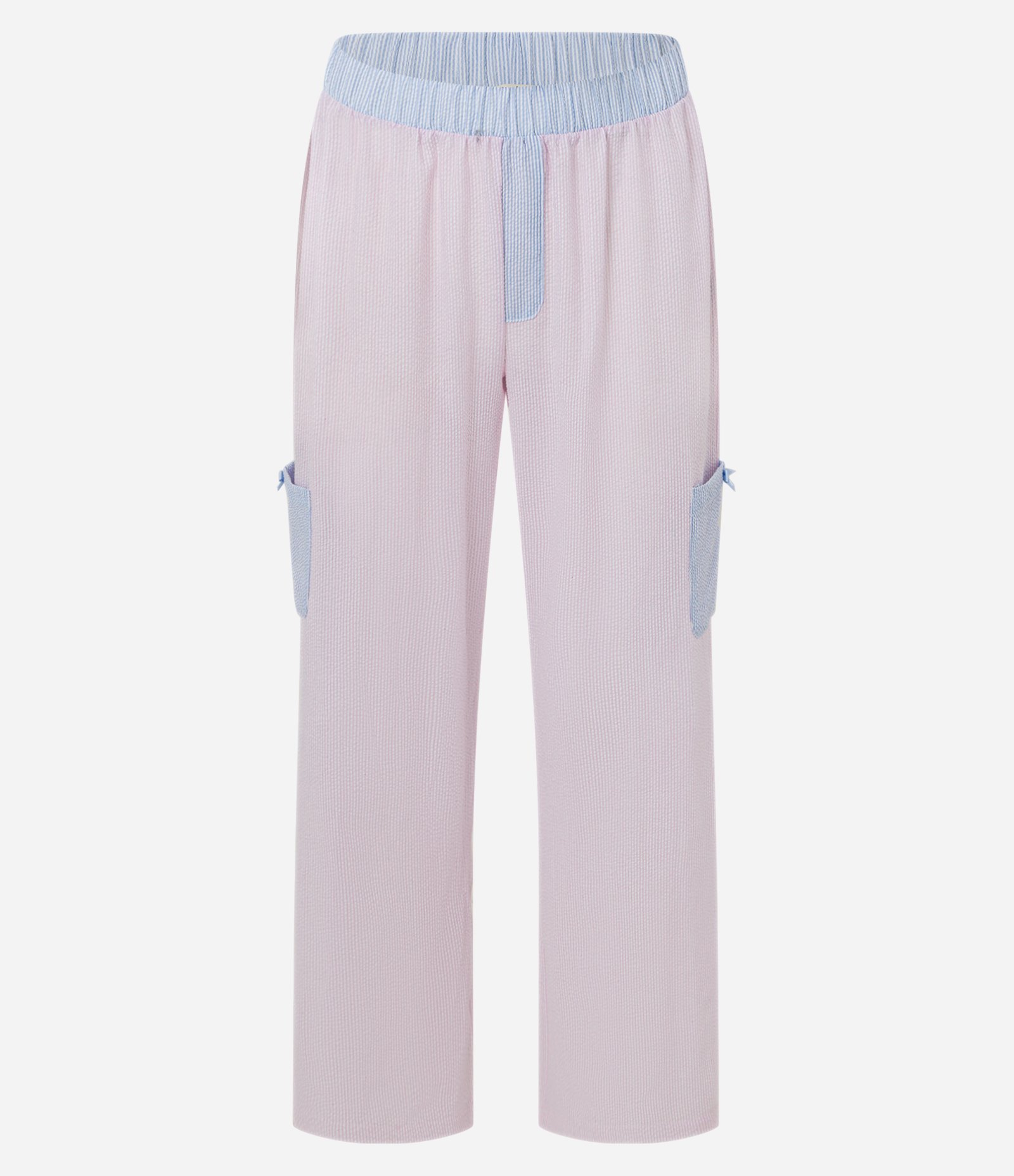 Pijama Longo com Detalhes Contrastantes e Calça com Textura Enrugada e Bolsos Bege/Rosa/Azul 8
