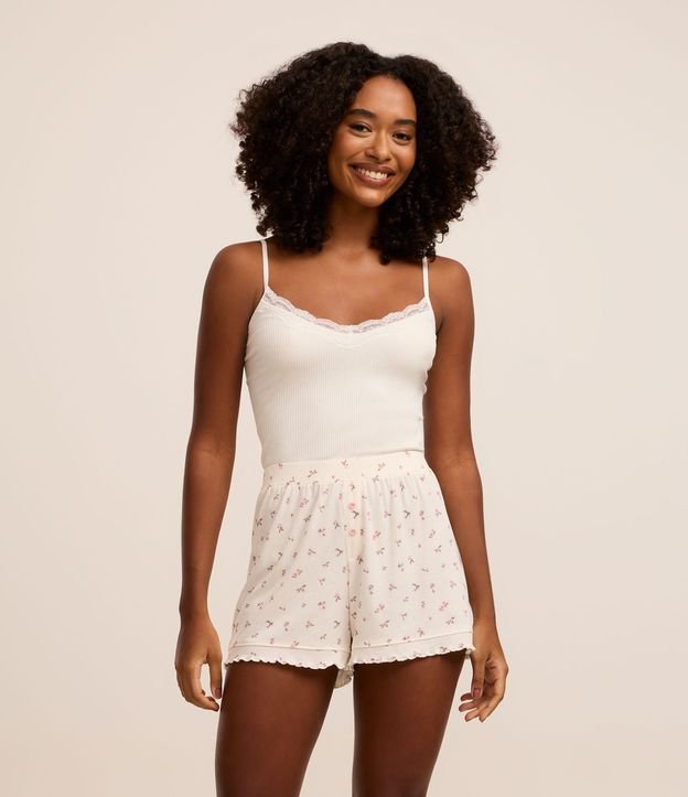 Blusa de Pijama Alcinha em Poliamida Seamless com Renda