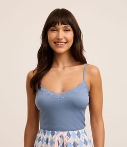 Blusa de Pijama Alcinha em Poliamida Seamless com Renda