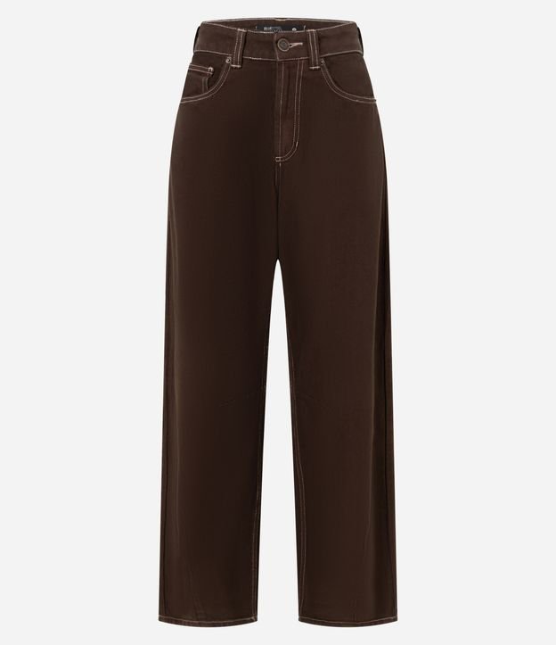 Calça Baggy em Sarja com Costura Contrastante