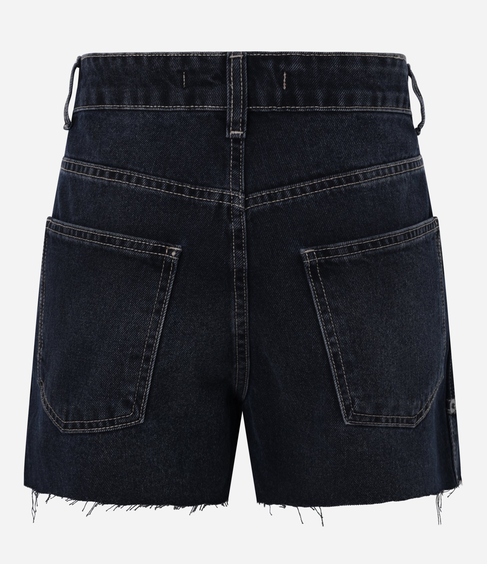 Short Saia Jeans com Bolso Carpinteiro e Barra Desfiada Azul Escuro 7