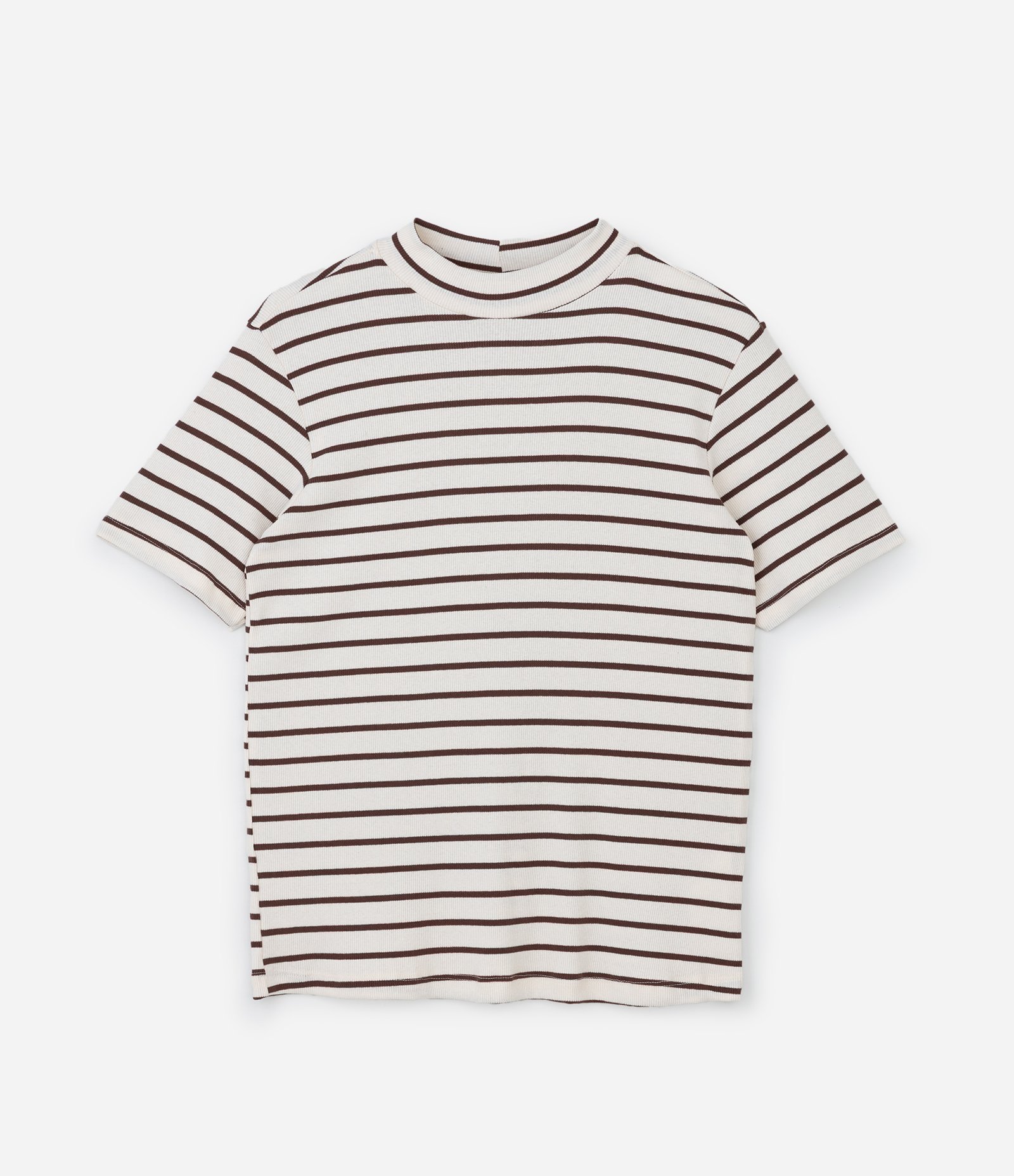 Blusa em Ribana com Gola Alta e Listras Curve & Plus Size Branco/Marrom 4