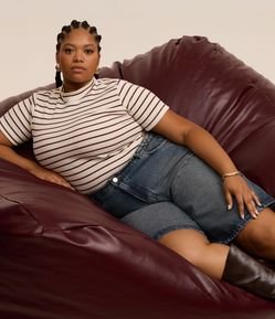 Blusa em Ribana com Gola Alta e Listras Curve & Plus Size
