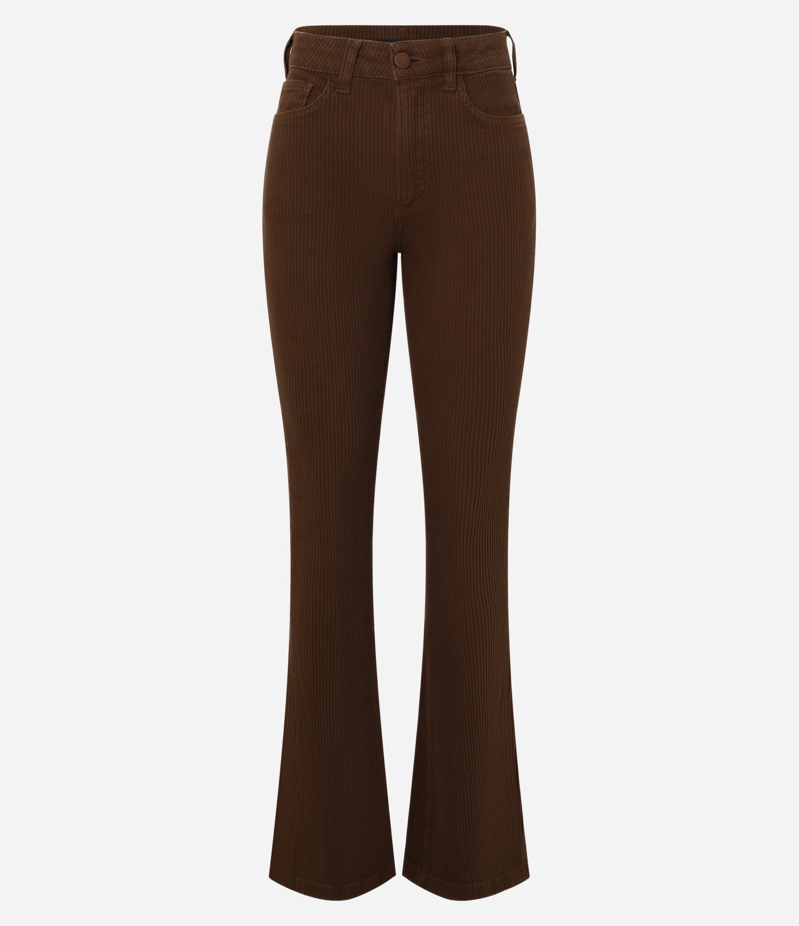 Calça Boot Cut Canelada em Sarja com Botão Forrado Marrom 5