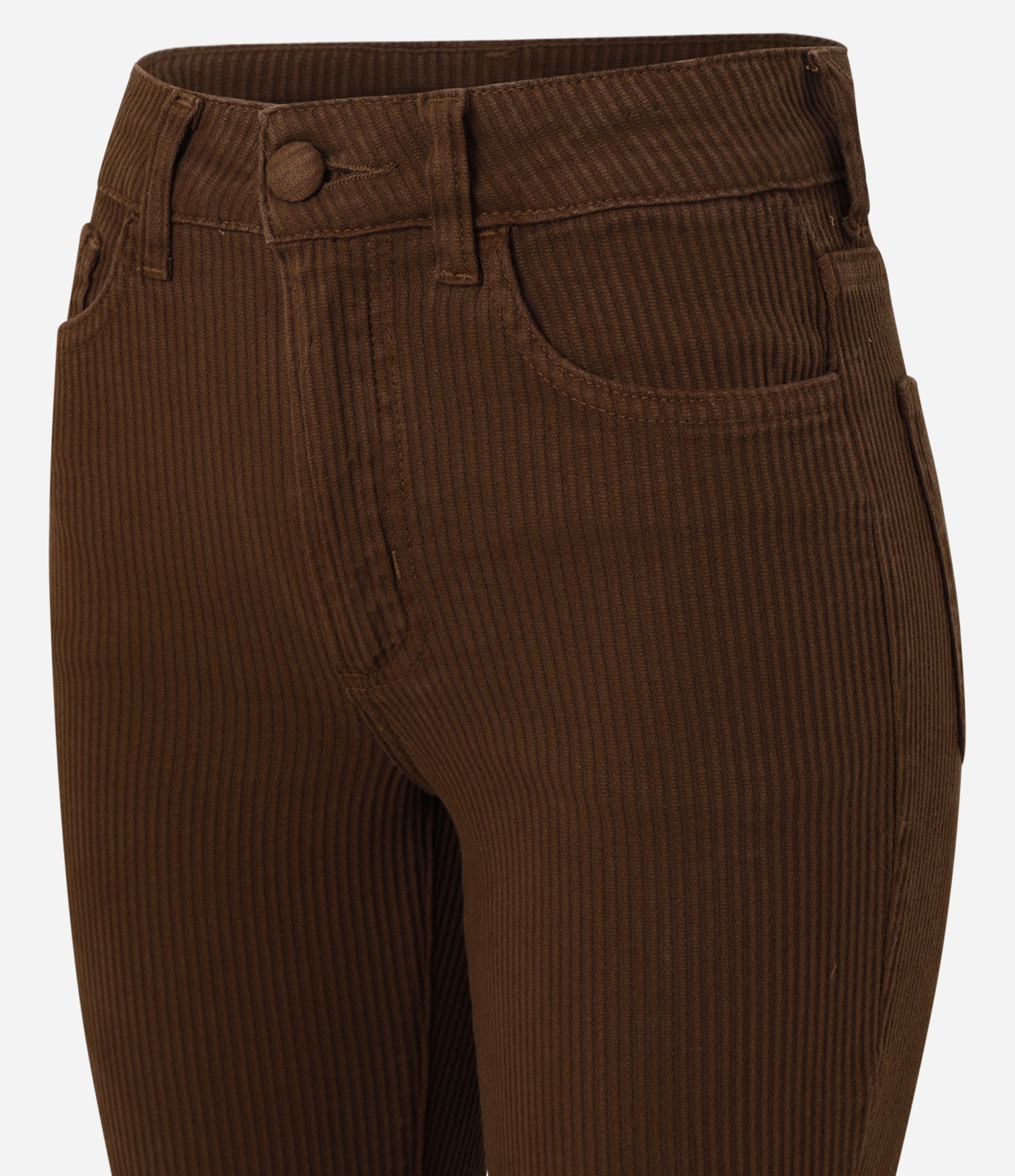 Calça Boot Cut Canelada em Sarja com Botão Forrado Marrom 6
