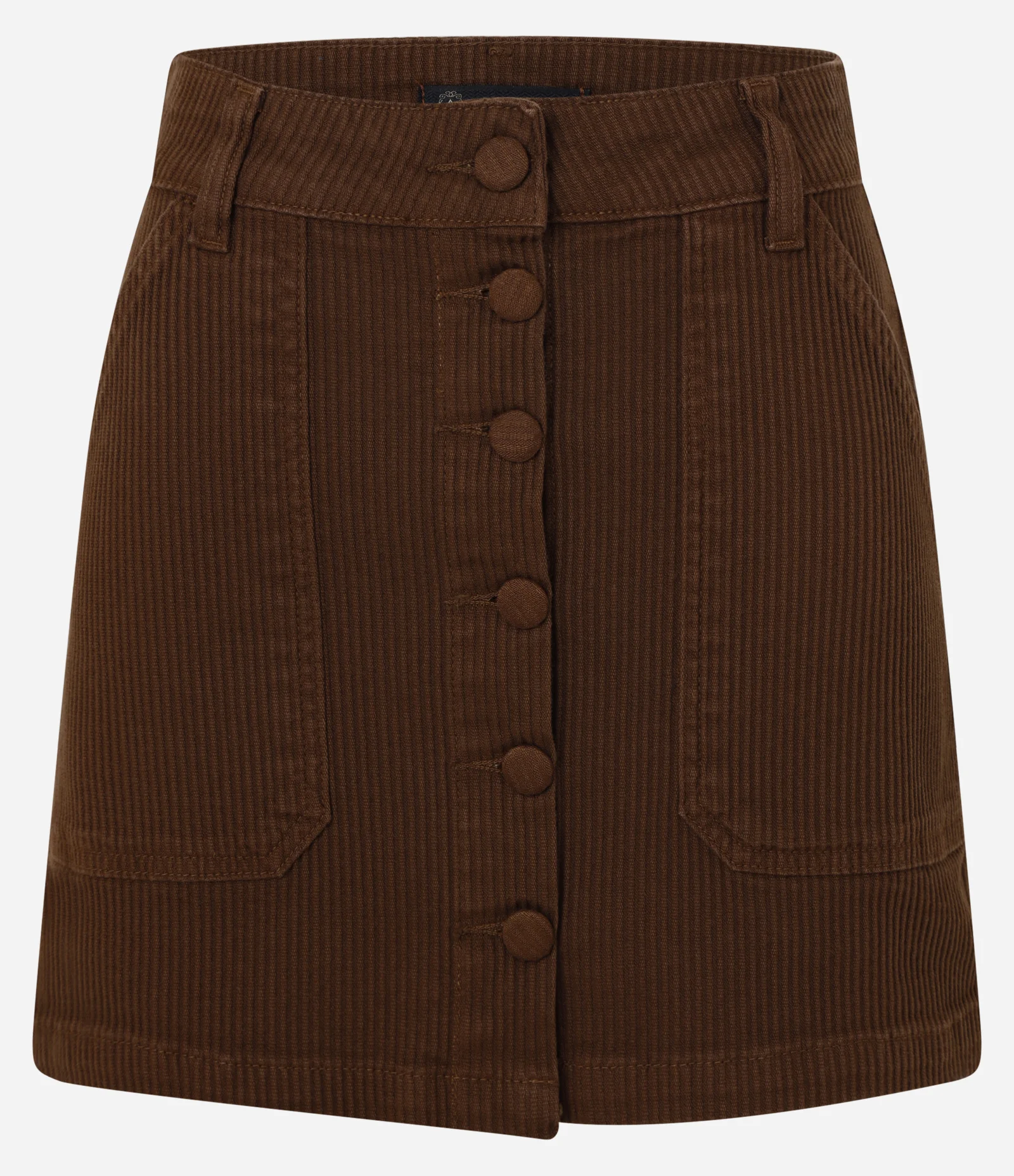 Saia Curta em Sarja Cotele com Botões Forrados Marrom 5